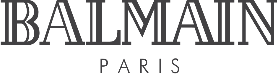 Balmain Paris logo in refined serif typeface with Paris beneath