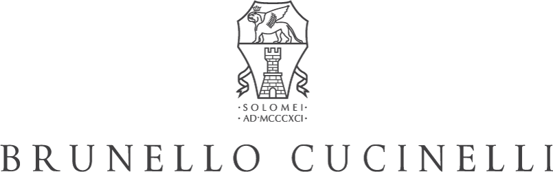 Brunello Cucinelli logo with heraldic crest and Solomeo inscription