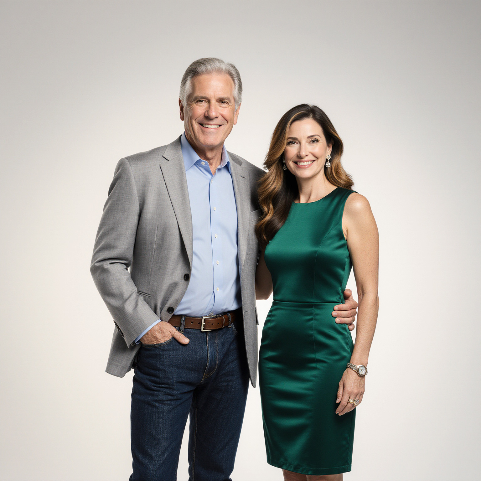 Elegant couple in tailored attire symbolizing Sudsies’ luxury dry cleaning and couture garment care for Bay Point residents in Miami’s Upper East Side.