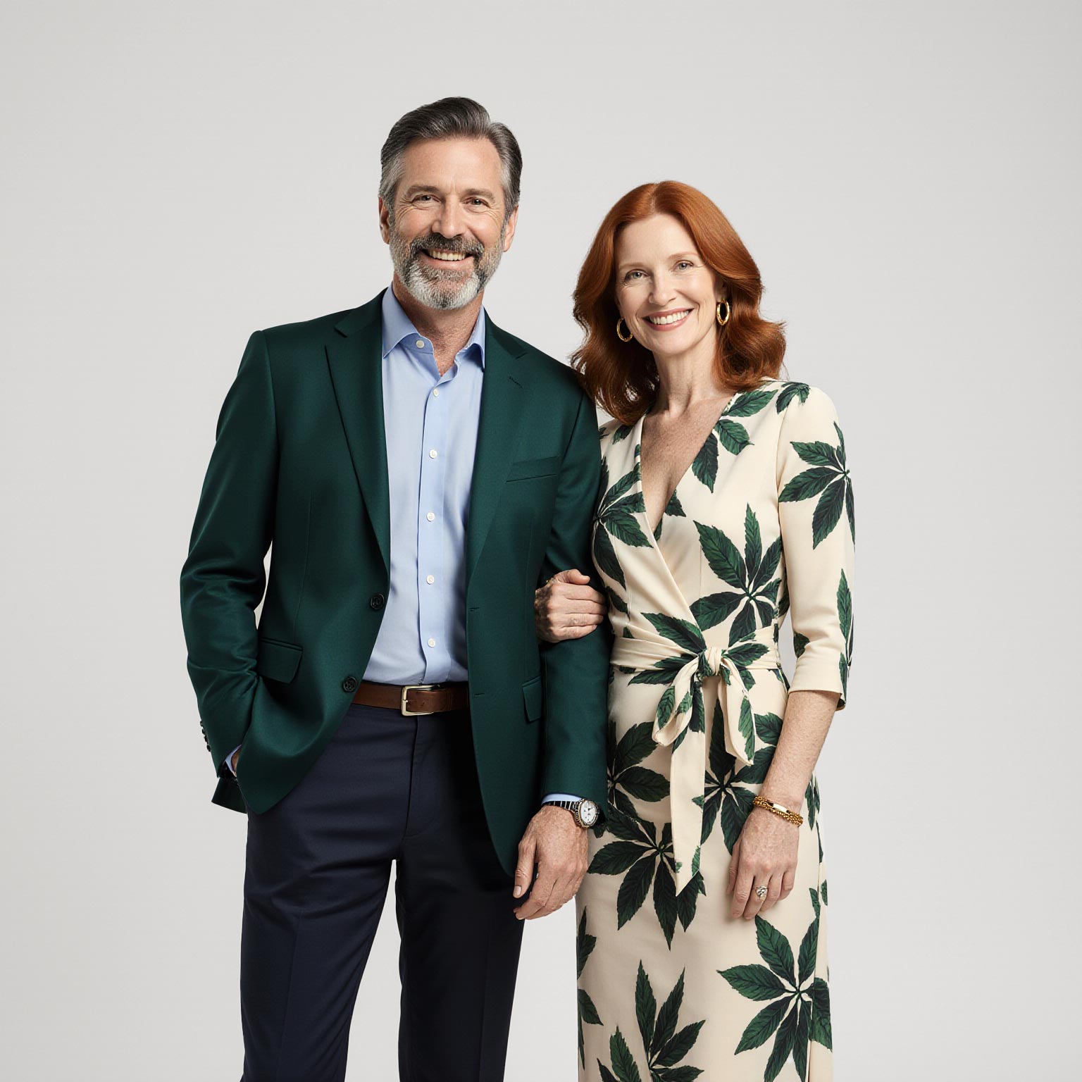 Couple dressed elegantly, symbolizing Sudsies’ luxury dry cleaning and tailoring services in The Moorings, Coconut Grove.